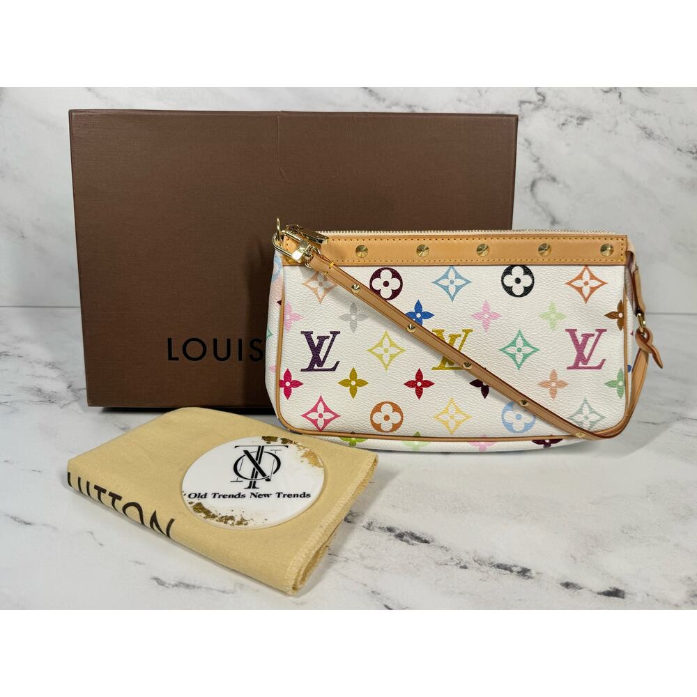 Louis Vuitton Vintage Blanc / White Multicolor Monogram Pochette Accessoires